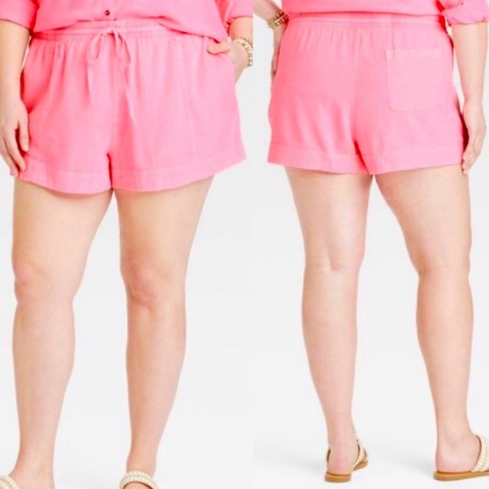 Women's Universal Thread Pink Linen Blend Drawstring Shorts Size Large